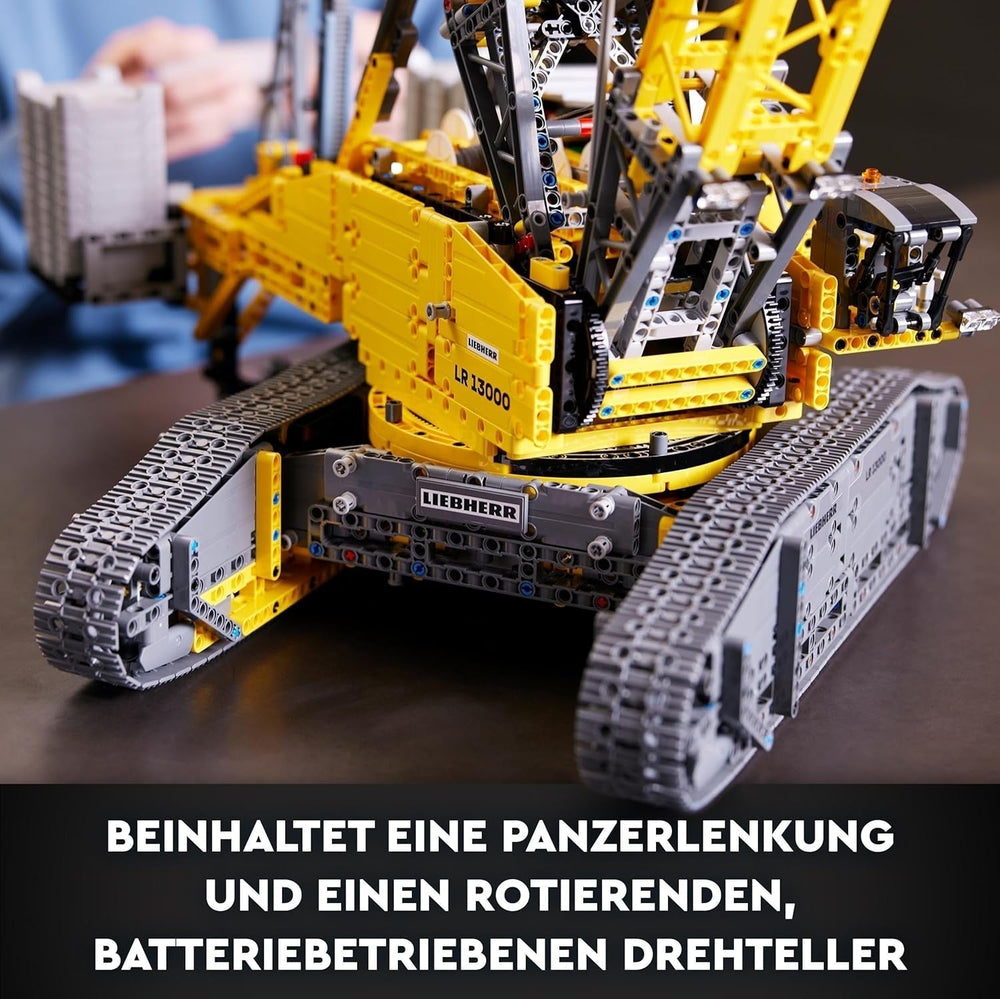 LEGO Technic Liebherr LR 13000 Dźwig gąsienicowy, zbuduj najlepszy model zdalnie sterowanego pojazdu budowlanego z aplikacją Control+, dźwig z wciągarką i ramieniem podnoszącym, duży zestaw modelowy dla dorosłych 42146 Besuche Den Zestawy konstrukcyjne LEGO-Store