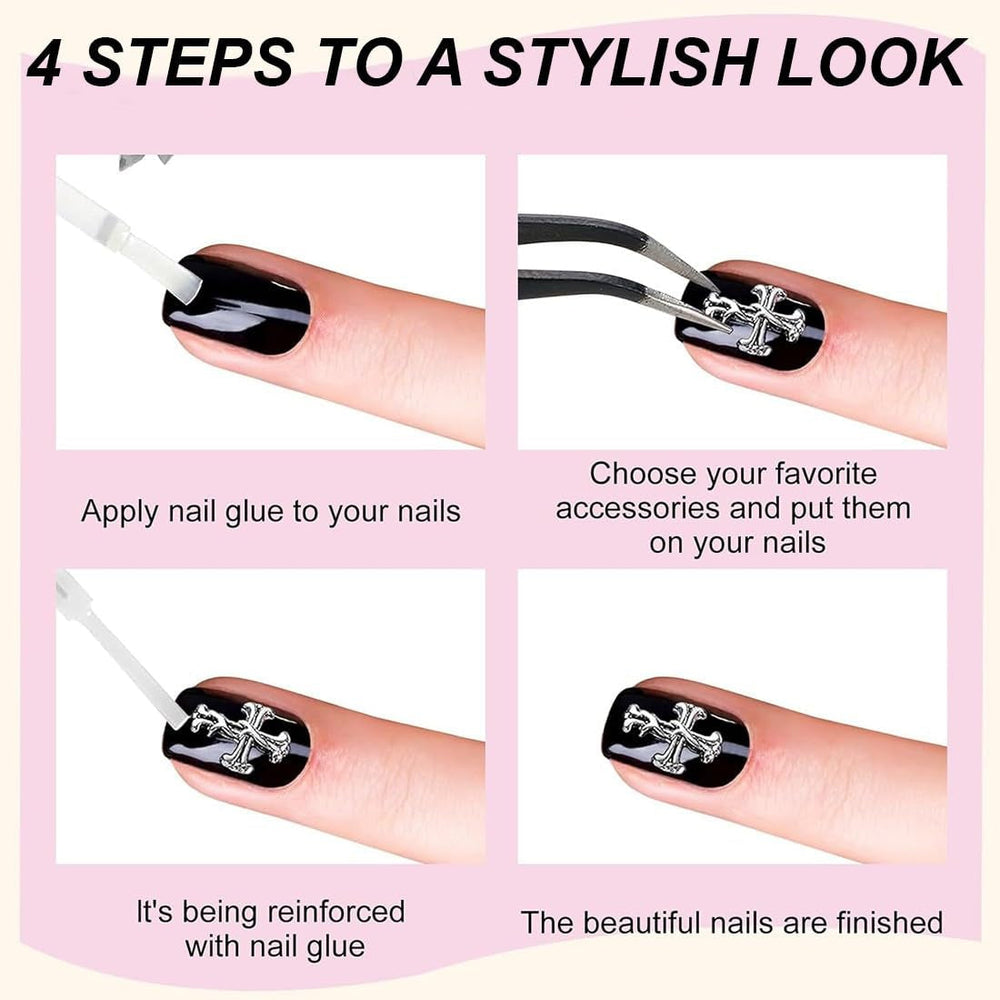 100 bucăți brelocuri unghii cruce 3D, brelocuri unghii cruce, brelocuri unghii cromate, accesorii vintage pentru unghii, decorațiuni unghii DIY, pentru femei și fete, unghii DIY decorațiuni