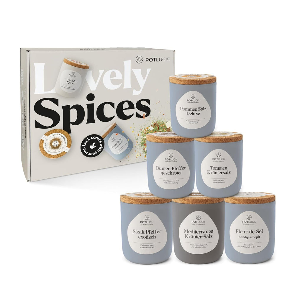Potluk | Zestaw Kräuter Kumpel 6er | Gewürzmischungen im Keramiktopf | Wegańskie, bezglutenowe i z naturalnymi składnikami