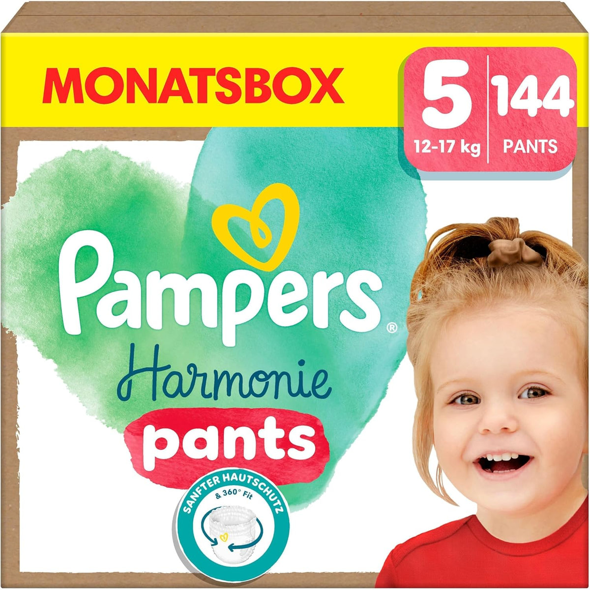 Pampers Harmony Pants rozmiar 5, 144 szt., 12 kg-17 kg, delikatna ochrona skóry i komfort 360°