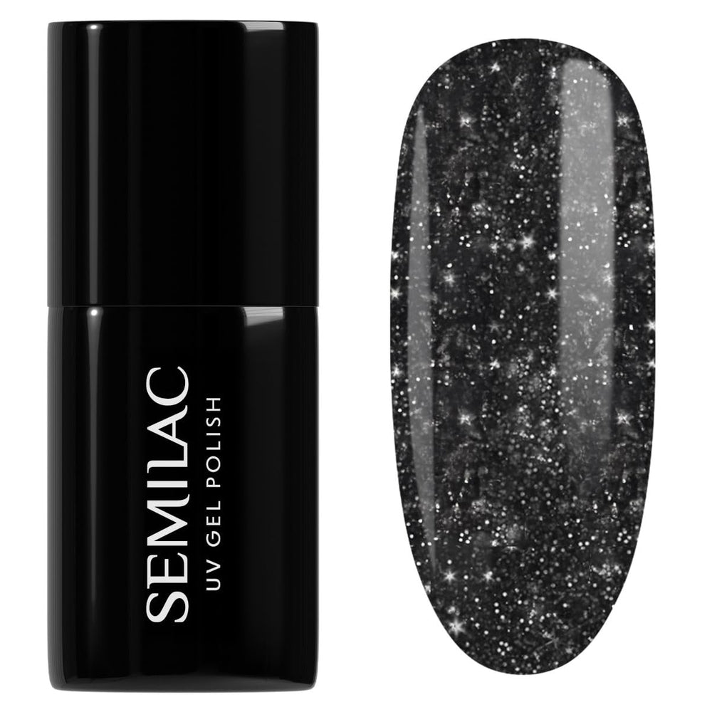 Lakier UV do paznokci Semilac 394 Sparkling Midnight Date 7 ml - Ciemne nocne niebo z efektem brokatu - Kolekcja Love Is In The Nails