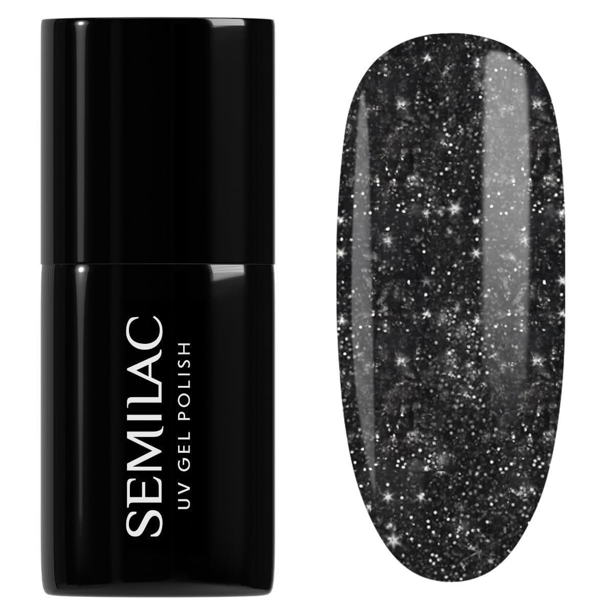 Lakier UV do paznokci Semilac 394 Sparkling Midnight Date 7 ml - Ciemne nocne niebo z efektem brokatu - Kolekcja Love Is In The Nails