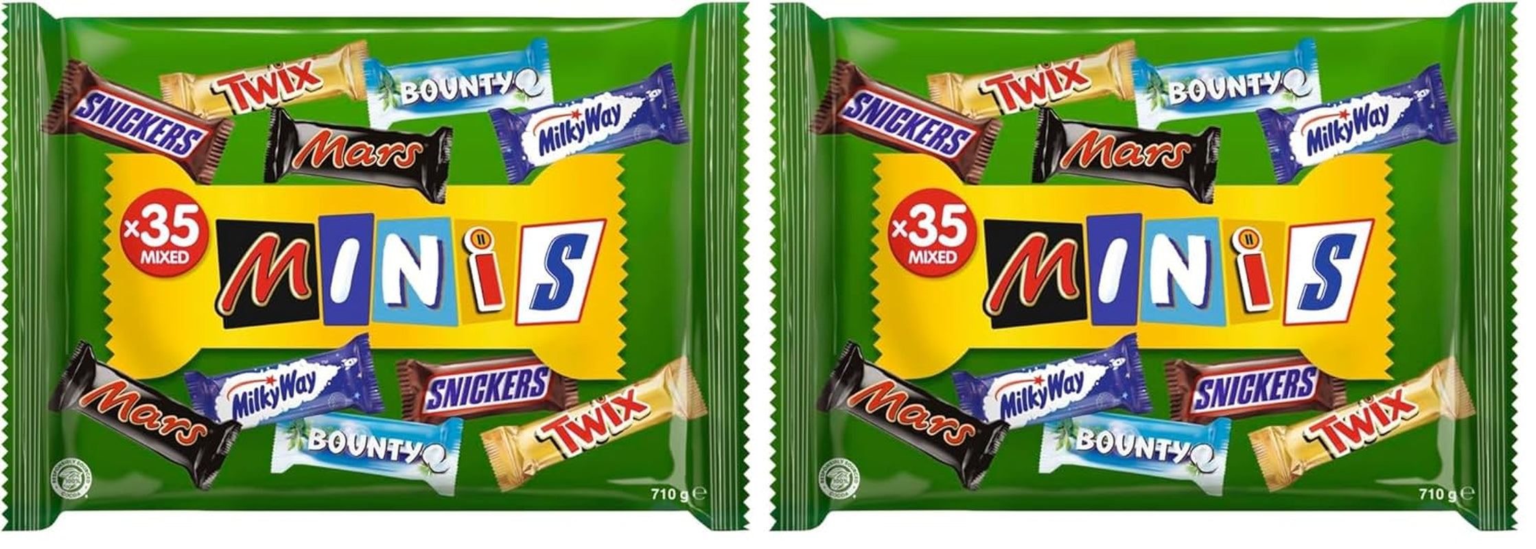 Mini opakowanie zbiorcze mieszanej czekolady, czekolada, 35 mini czekoladowych przekąsek (Mars, Snickers, Bounty, Twix, Milky Way) jako słodycze, prezent czekoladowy, pudełko cukierków (710 g)