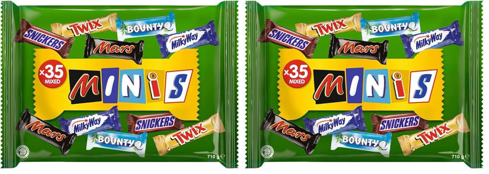 Mini opakowanie zbiorcze mieszanej czekolady, czekolada, 35 mini czekoladowych przekąsek (Mars, Snickers, Bounty, Twix, Milky Way) jako słodycze, prezent czekoladowy, pudełko cukierków (710 g)