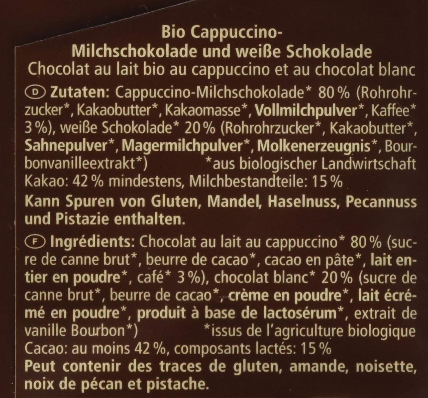 Ekologiczna czekolada nadziewana cappuccino, 100g