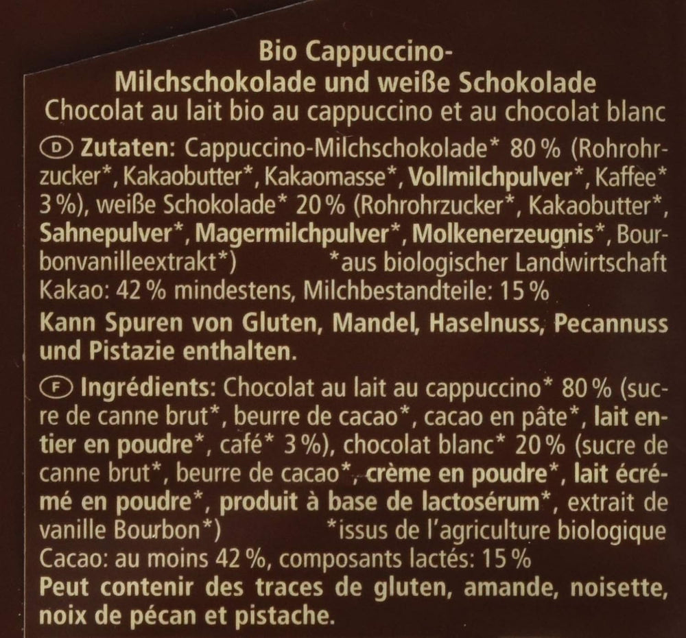Ekologiczna czekolada nadziewana cappuccino, 100g