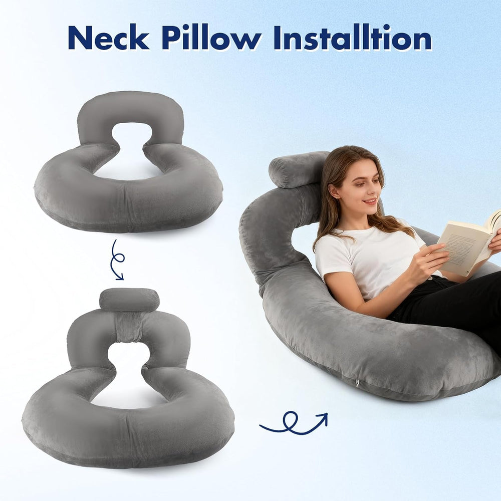 Pernă de citit, pernă de spate în formă de U cu pernă de gât, pernă de gaming gri, pernă pentru citit, joacă, lucru, odihnă