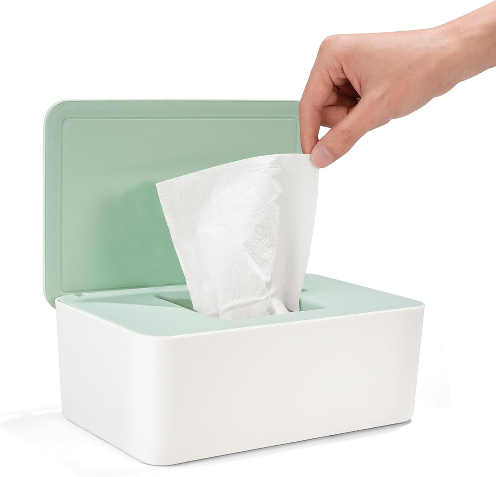 Pudełko na chusteczki nawilżane z pokrywką, pudełko na chusteczki nawilżane, dozownik chusteczek nawilżanych dla dzieci, wodoodporne i szczelne pudełko do przechowywania, dozownik chusteczek nawilżanych do łazienki, kuchni, biały