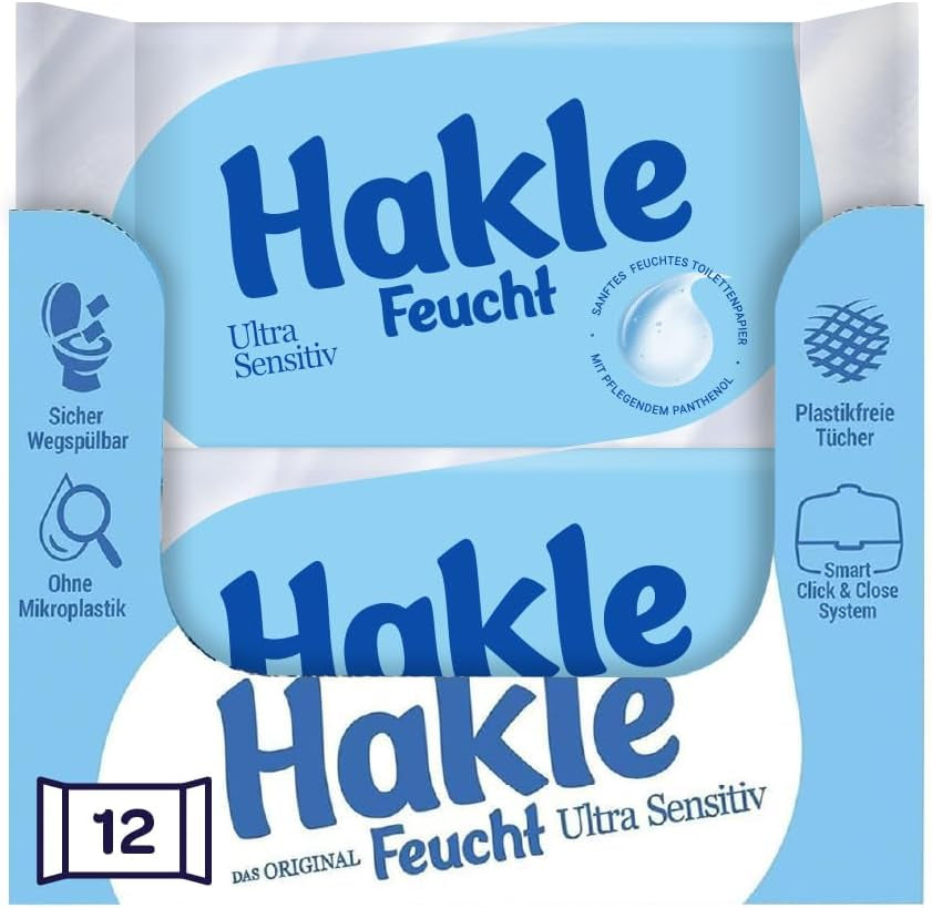 Hakle Feucht Pur Într-un pachet de 12, 504 șervețele (12 X 42 foi), Șervețele umede hrănitoare, Șervețele umede cu 99% apă, Șervețele umede rapid solubile în apă
