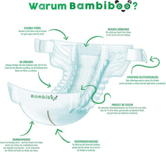 Pieluszki jednorazowe Bambiboo Mini Przyjazne dla skóry z miękkim włóknem bambusowym Otwór na pępek - Pieluszki dla noworodków - Pieluszki jednorazowe dla noworodków - Ochrona skóry - Rozmiar 2, 25 szt.
