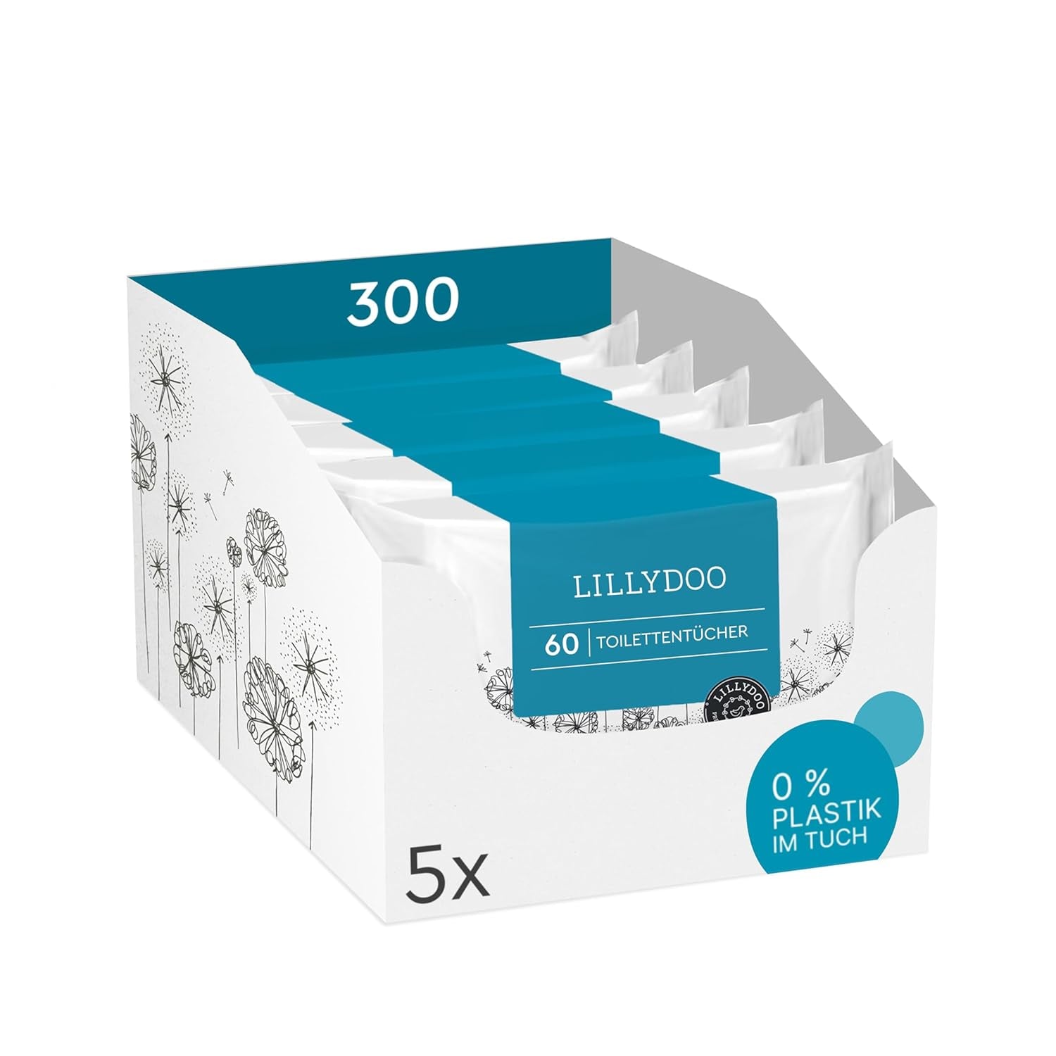 LILLYDOO Chusteczki toaletowe 720 szt. (12 x 60) Chusteczki do spłukiwania w 100% bez plastiku, bezzapachowe