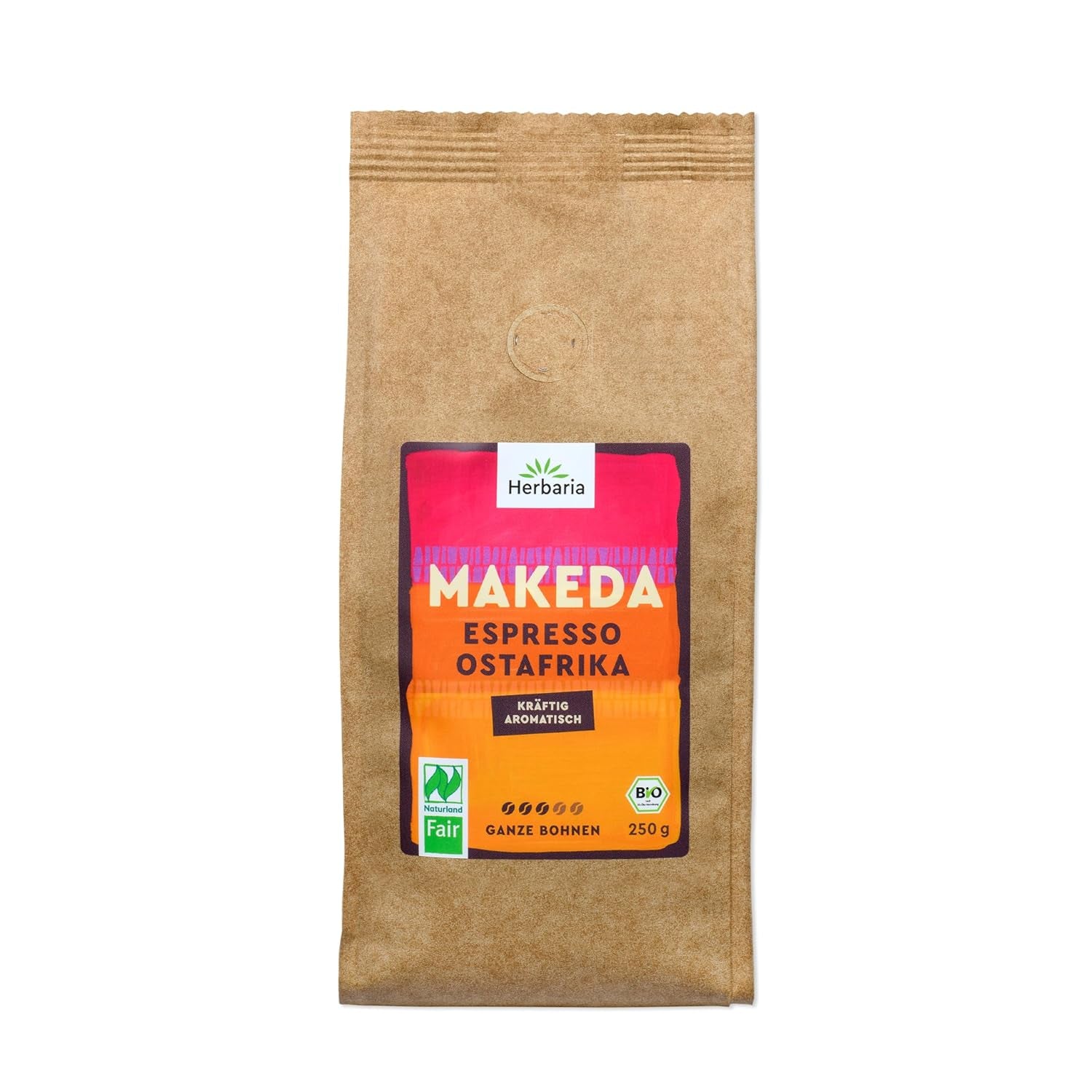 Herbaria MAKEDA Organic Espresso Whole Beans 1Kg - Naturland Fair Certified din Africa de Est - Arome prăjite cu cacao și note de lemn de stejar - boabe de cafea organice perfecte pentru filtre portabile și mașini automate de cafea Cafea Naty Shop Boabe întregi Makeda 250 grame Espresso