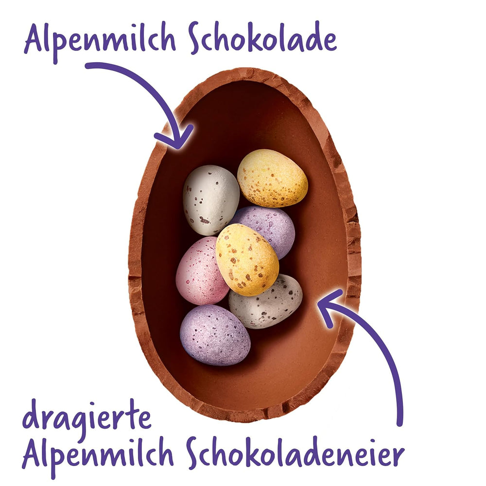 Milkshake Me Egg – czekoladowe jajko nadziewane mini kolorowymi jajkami z alpejskiej mlecznej czekolady – 97g