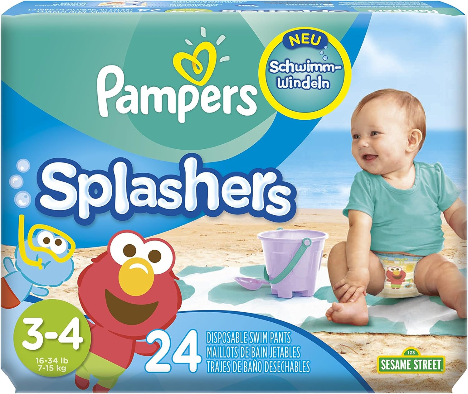 Pampers Splashers Baby Shark Edycja limitowana Jednorazowe pieluchy do pływania 4-5, 11, 9kg-15kg, zapewniające bezpieczną ochronę w wodzie