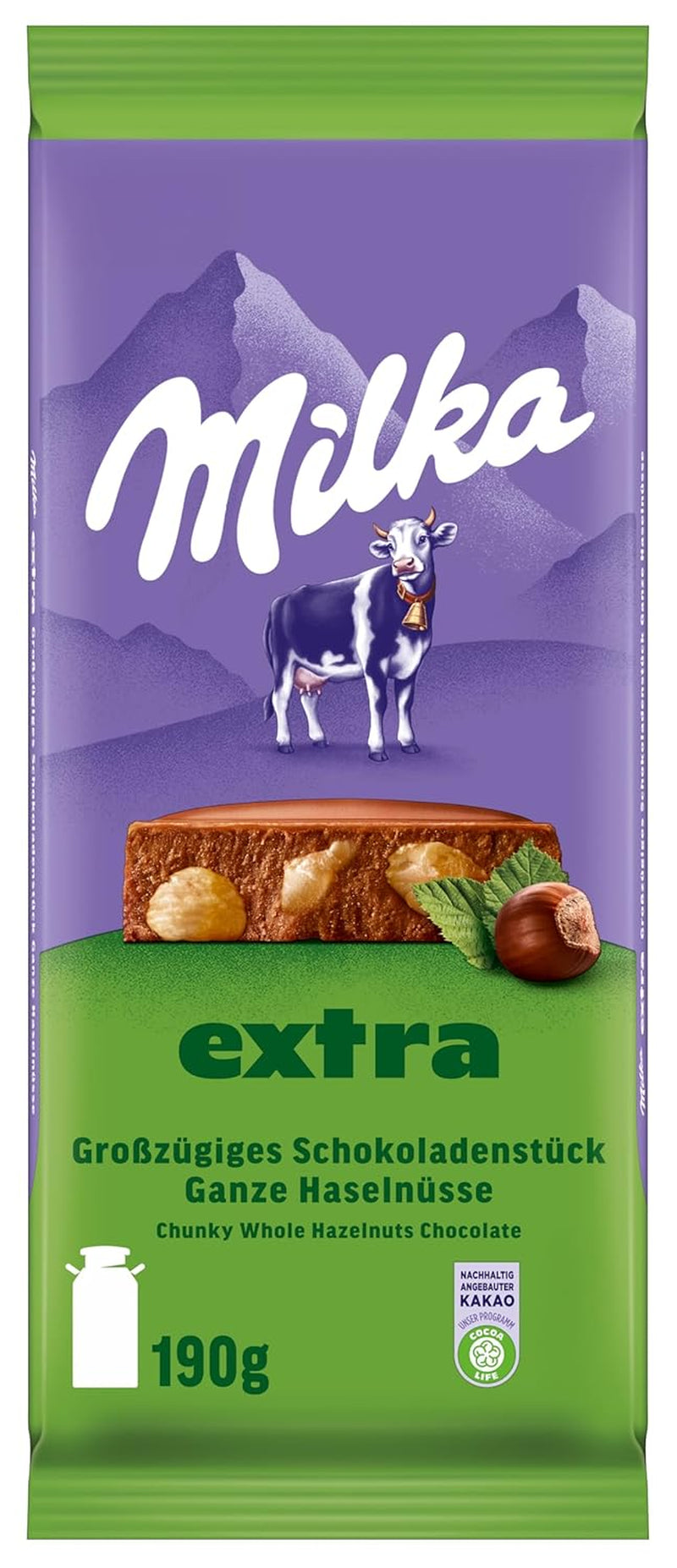 Całe orzechy laskowe z czekoladą Milka Extra - Alpejska czekolada mleczna z chrupiącymi całymi orzechami laskowymi - 12 x 190g