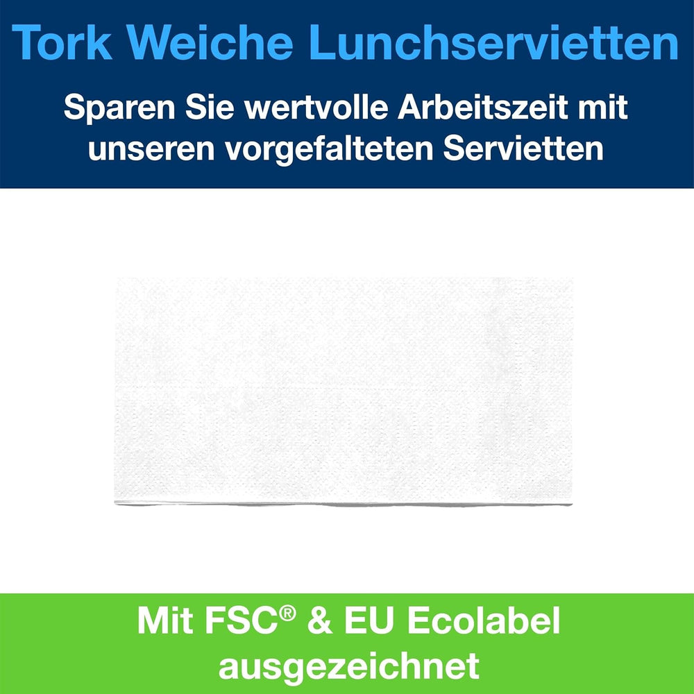 Tork Soft Lunch Napkin alb, pliat 1/8, 3 straturi, 33 cm × 33 cm, 150 șervețele, 477416