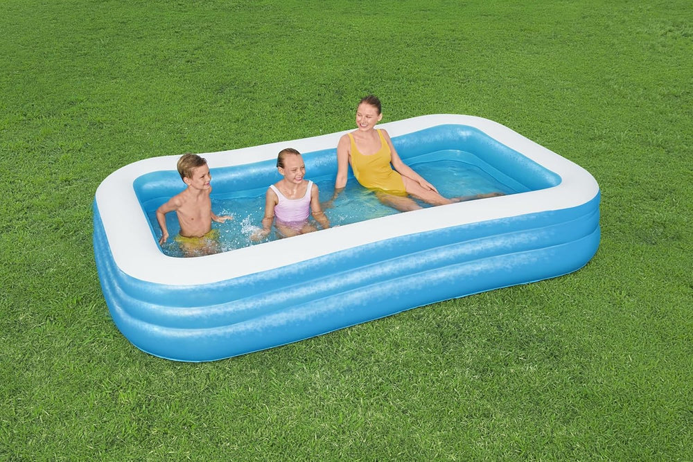 Bestway Family Pool Deluxe Prostokątny basen dla dzieci Łatwy w montażu Niebieski 305x183x56cm Nadmuchiwane materace i nadmuchiwane akcesoria 305x183x56cm Kolor