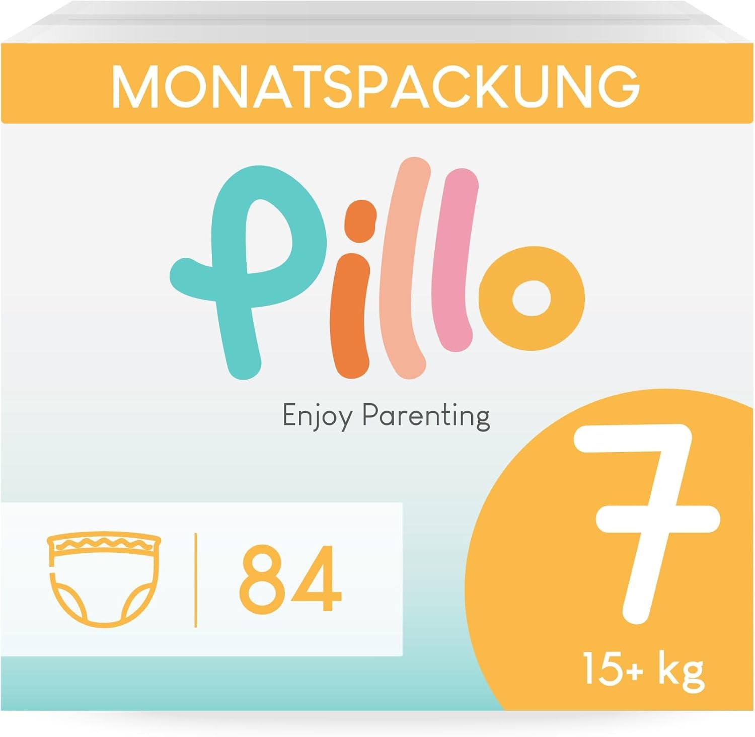 Pieluchy Pillo, rozmiar 7, 84 sztuki, 4 opakowania po 21 pieluszek, rozmiar 7 - XXL (15+ kg) - Pieluchy dziecięce