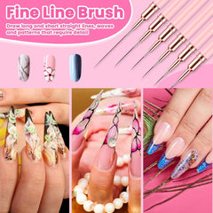 6 Stück Liner Nailart Pinsel Nageldesign Pinsel Set Dünn Acryl Nagelpunkt-Zeichenwerkzeug Nägel Dünne Nagelpinsel Set Für Lange Linien, Dünne Details, Feines Zeichnen 5/7/9/11/15/25 Mm（Rosa）