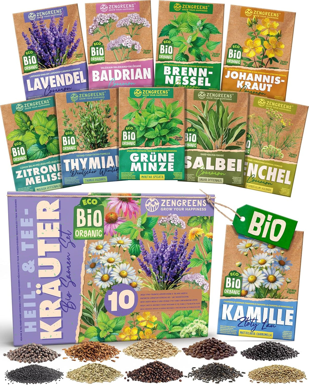 Organiczne nasiona bazylii w zestawie 6–6 nasion bazylii do łatwej uprawy w ogrodzie, na balkonie lub na podwyższonej grządce - Nasiona roślin - Sadzonki