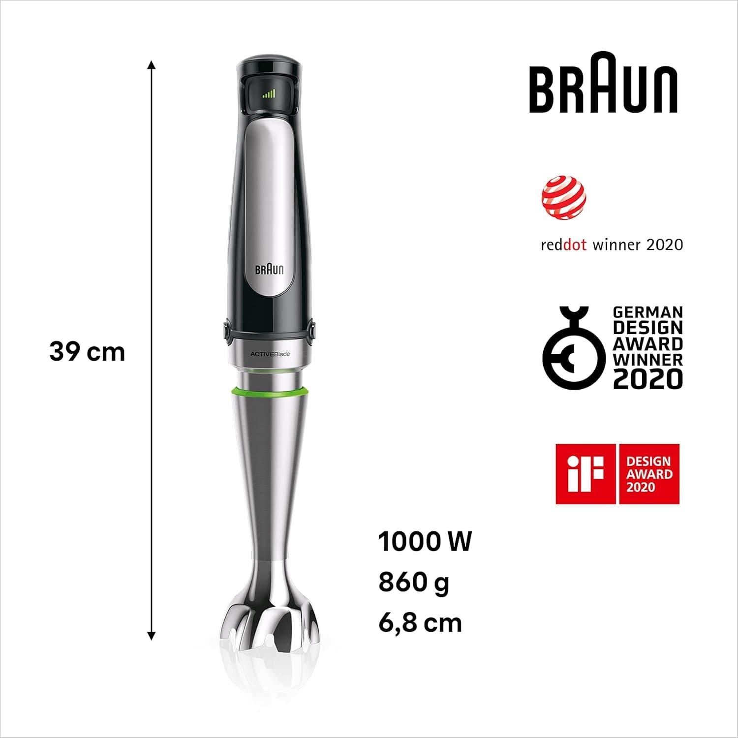 Braun Multiquick 7 MQ 7035X Stabmixer - Pürierstab Mit Abnehmbarem Edelstahl Mixfuß Mit Activeblade Technologie Zum Pürieren Der Härtesten Ingredient, Inkl. Zestaw 3-Teiliges Zubehör, 1000 W, Schwarz Kitchen Naty Shop