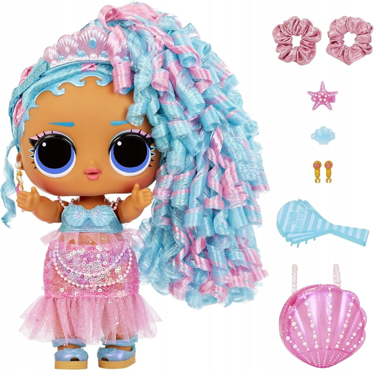 L.O.L. Surprise! Big Baby Hair Hair Hair – SPLASH QUEEN – 27,94 cm große Puppe mit 14 Überraschungen, Accessoires zum Teilen und echten Haaren – Für Kinder und Sammler ab 4 Jahren