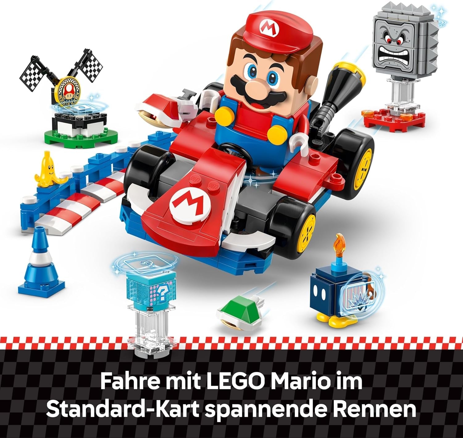 LEGO Mario Kart - Interaktiver Mario & Standard-Kart - Nintendo Spielzeug - Spiel Rennstrecke mit Auto, 3 Figuren, Podium & Barrieren - Gamer Geschenk für Jungen & Mädchen ab 7 Jahren - 72043