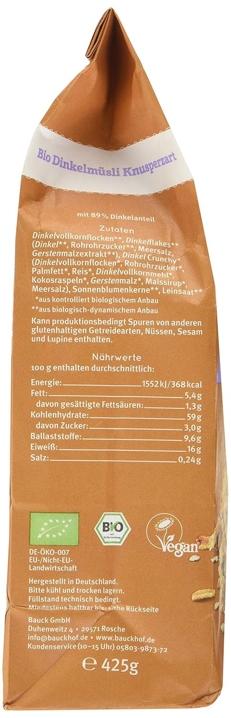 Crispy Hof Orkiszowe Muesli (1 x 425g) Opakowanie 1 szt
