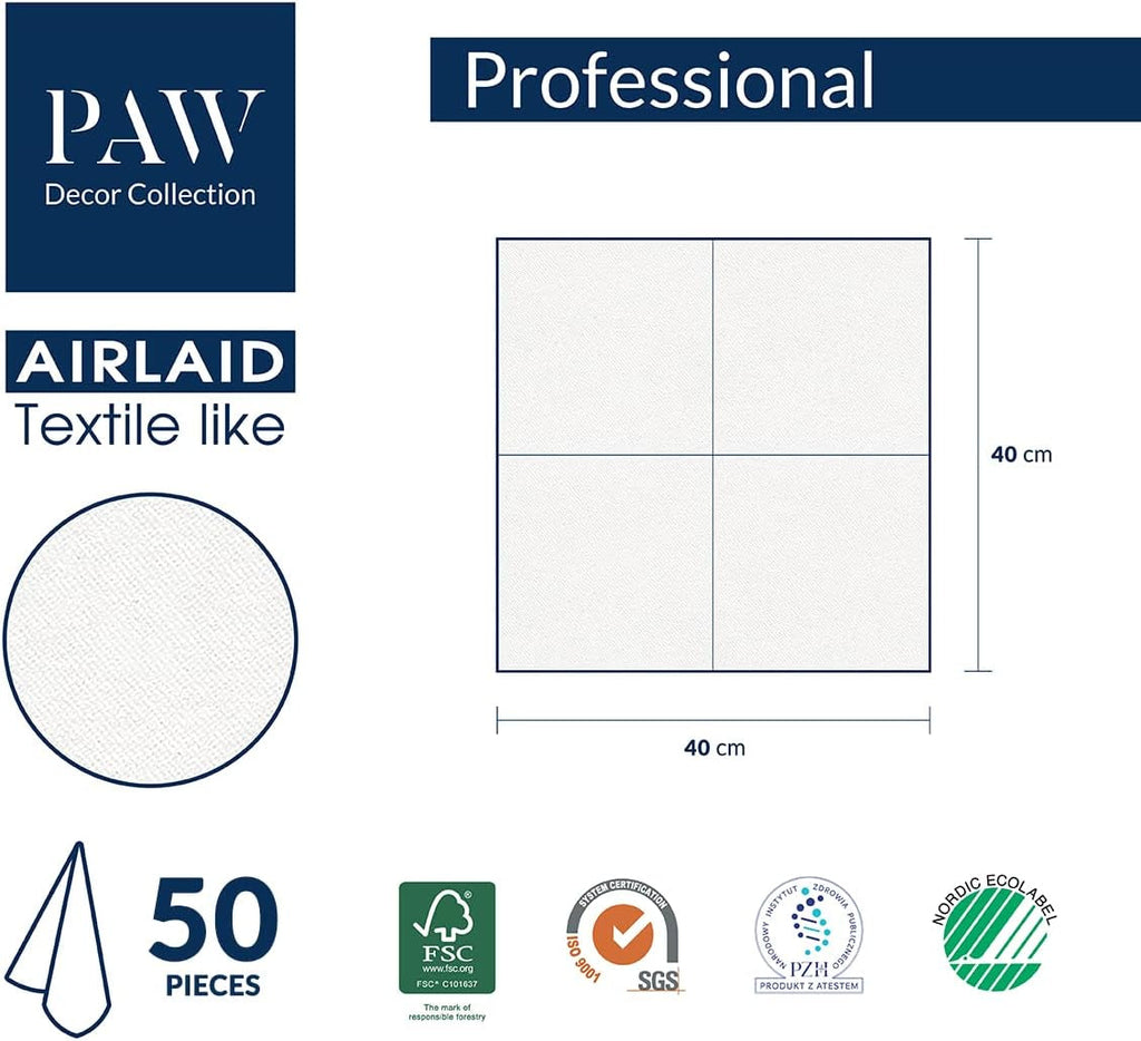 PAW - Șervețele din Airlaid - Asemănătoare țesăturii (40 X 40 Cm) I 50 bucăți I Ideal pentru nuntă, botez, comuniune, aniversare I Șervețele din pânză - culori pământii, bej, dungi I Culoare: Bej Fluid