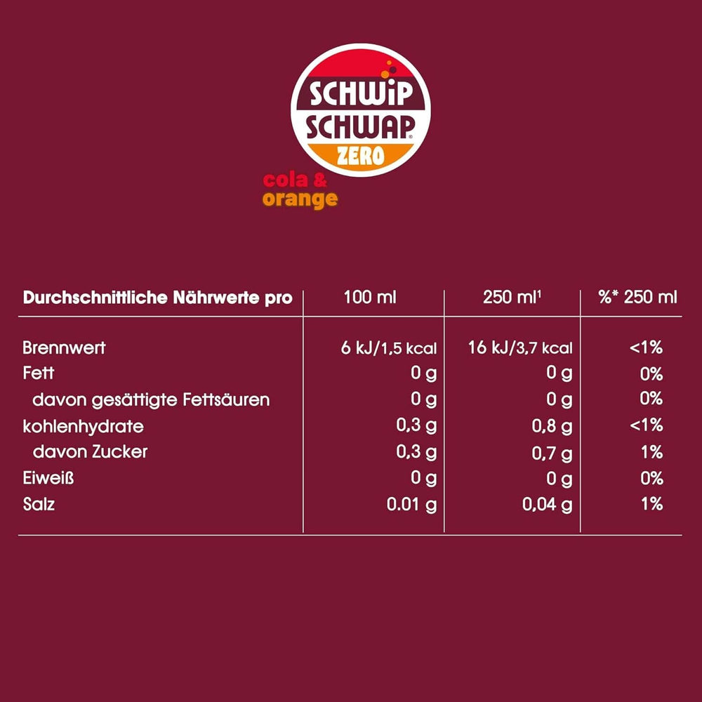 SCHWIPSCHWAP ZERO - XXL PACK - Napój bezalkoholowy cola z kofeiną i pomarańczami, zestaw 6 x 1,75 litra Naty Shop