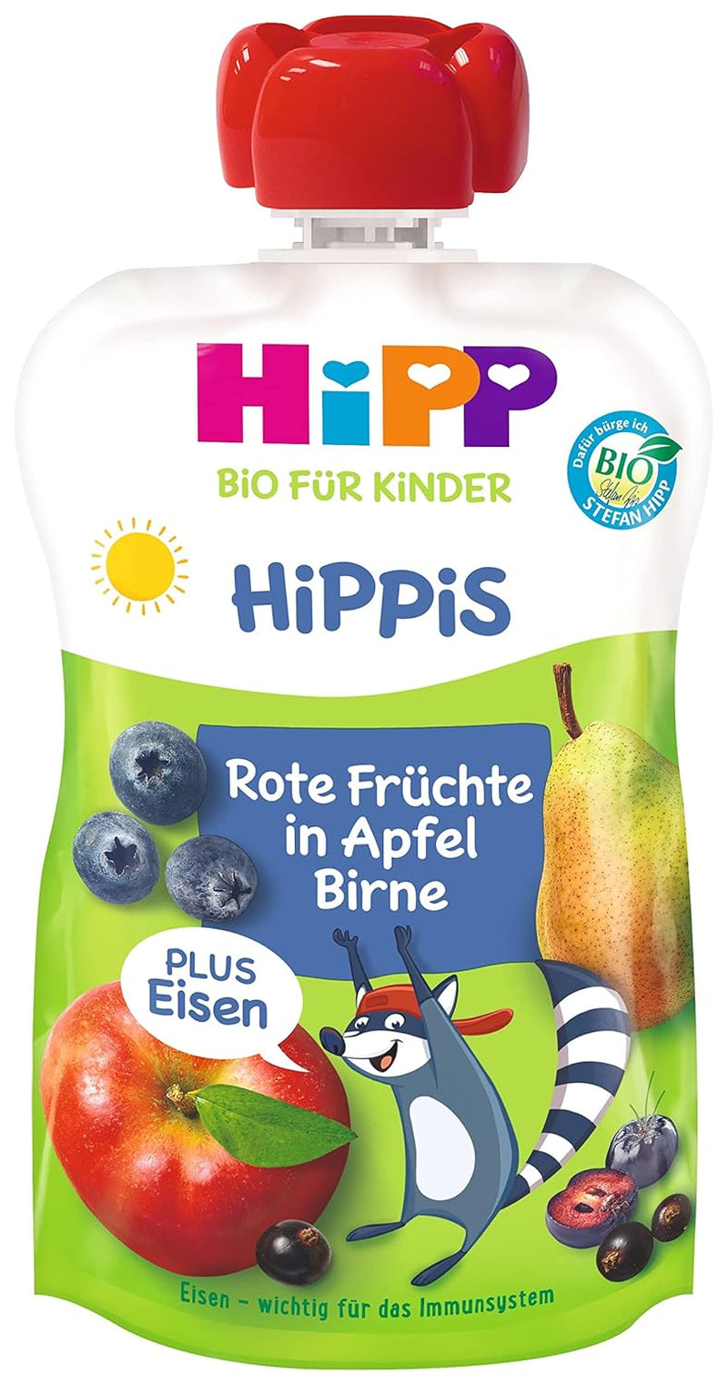 Hipp Organic, jagody, jabłka, gruszki i żelazny szop Willi, opakowanie 6 sztuk (6 X 100 G) Matka i dziecko Naty Shop Default Title