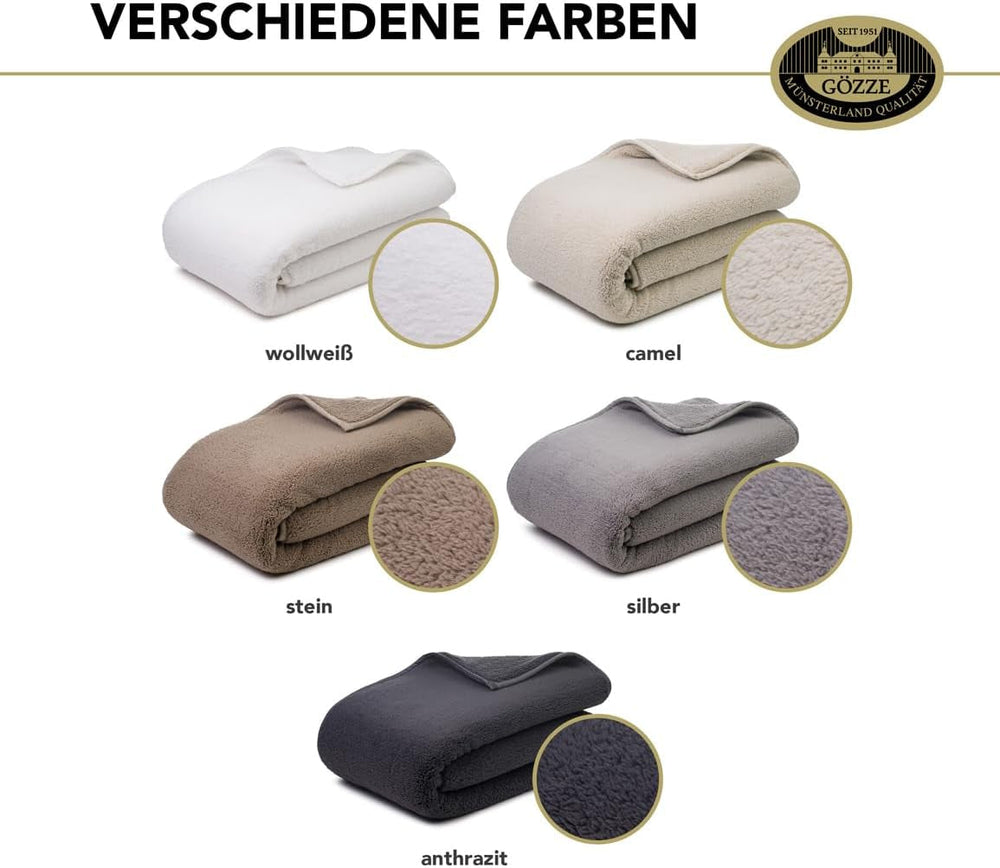 Gözze - Miękki kocyk Cloud, imitacja skóry owczej, 100% poliester (mikrofibra), 150 x 200 cm - Camel Pościele i kołdry Naty Shop