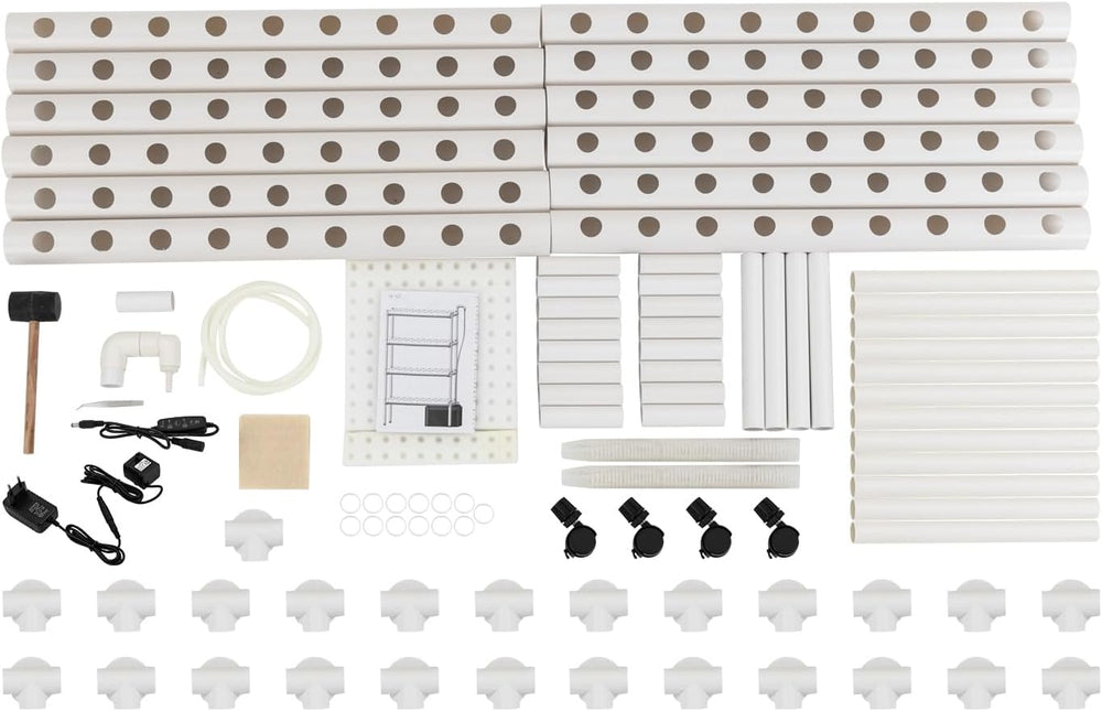 Zestaw do uprawy hydroponicznej ze 108 miejscami do sadzenia, 4 poziomy z pompą wodną. System hydroponiczny wykonany z rur PVC-U klasy spożywczej do warzyw domowych, balkonowych, ogrodowych i balkonowych.