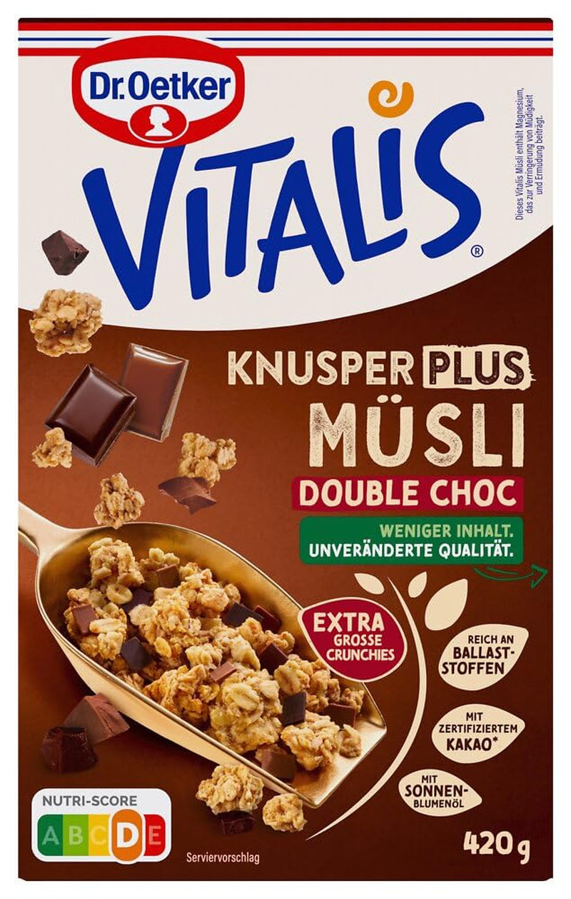 Dr. Oetker Vitalis KnusperPlus Double Chocolate: Chrupiące musli z mleczną i gorzką czekoladą, opakowanie 7 szt. (7 x 450 g)