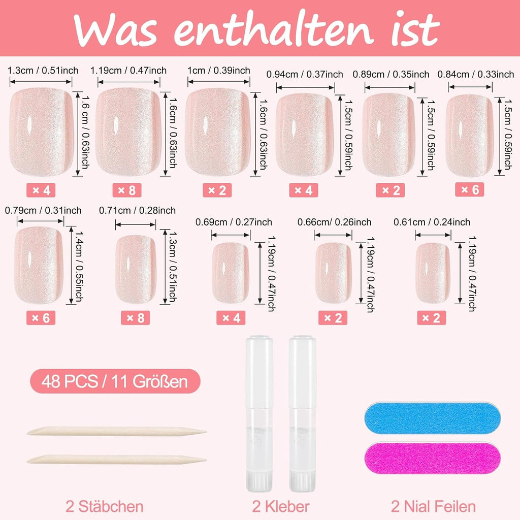 Kiiwah 48 bucăți unghii scurte pătrate, unghii artificiale roz pentru lipit, vârfuri de unghii scurte, vârfuri de unghii false