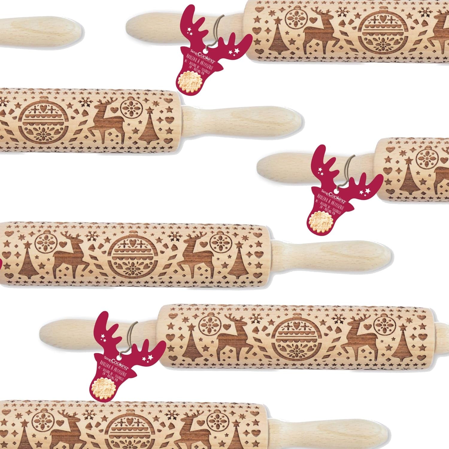 Scrap Cooking Teigrolle aus Holz „Xmas” mit weihnachtlichen Motiven – Prägerolle mit gepfragten Verzierungen für Kekse – dekoracyjny Zubehör – 5242