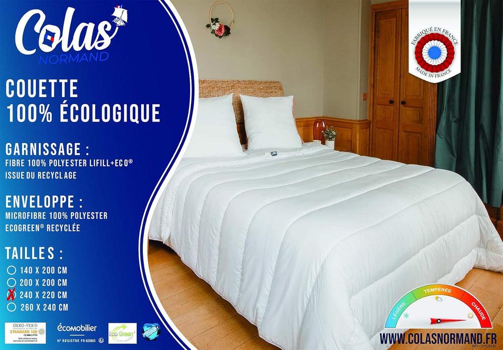 COLAS NORMAND - Ekologiczna kołdra - ciepła - 240 X 220 cm - koperta i wypełnienie z butelek pochodzących z recyklingu - miękka, jedwabista i wygodna - staranne wykonanie Kołdry i kołdry Naty Shop