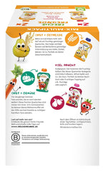 FRECHE FREUNDE Organiczna mieszanka w wielopaku do wyciskania - Owoce + Płatki, Przecier owocowy ze zbożami w wyciskanej torbie dla dzieci od 6 miesiąca, wegańskie, opakowanie 3 szt., 3 x (4 x 100g)