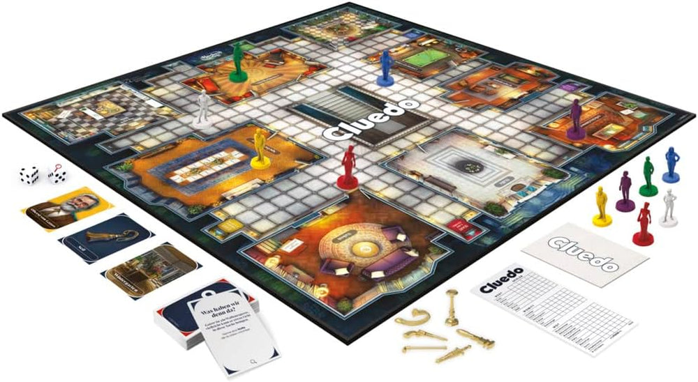 Gra planszowa Hasbro Gaming Cluedo dla dzieci w wieku od 8 lat, przeprojektowana gra Cluedo dla 2 do 6 graczy, gra detektywistyczna i łamigłówka, gra tajemnicza idealna dla