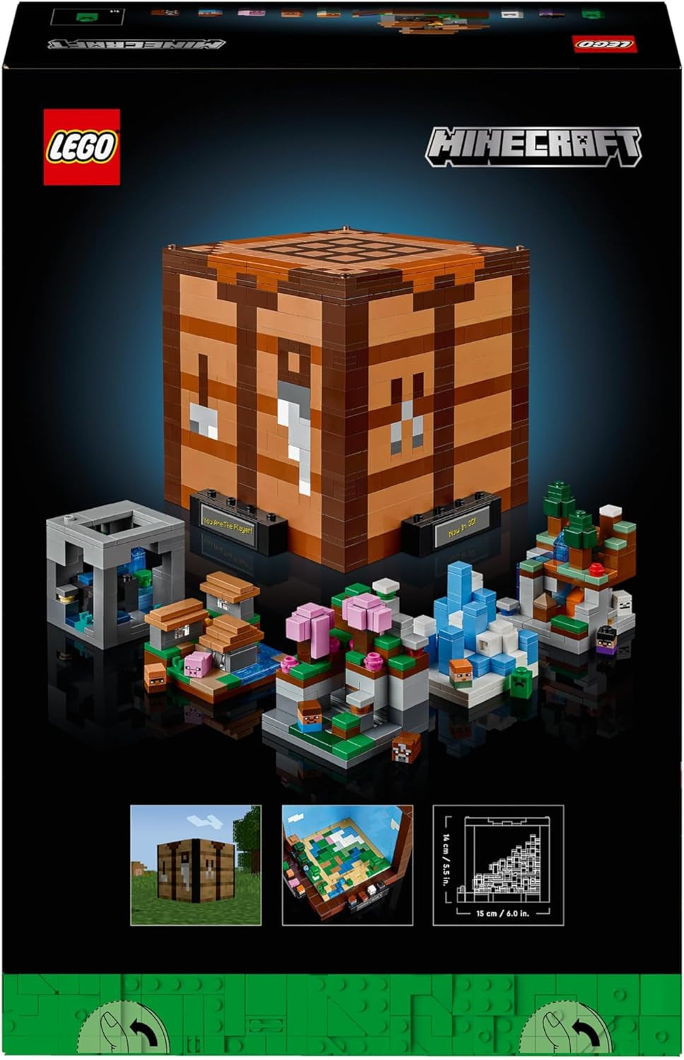 LEGO Minecraft Zestaw do budowania Stół warsztatowy 8 figurek Zestaw do gier wideo, w tym Steve Alex Stworzenia i biomy Model z okazji 15. rocznicy Pomysł na prezent dla dorosłych Mężczyźni Kobiety 21265 Zestawy do budowania Szukaj sklepu LEGO