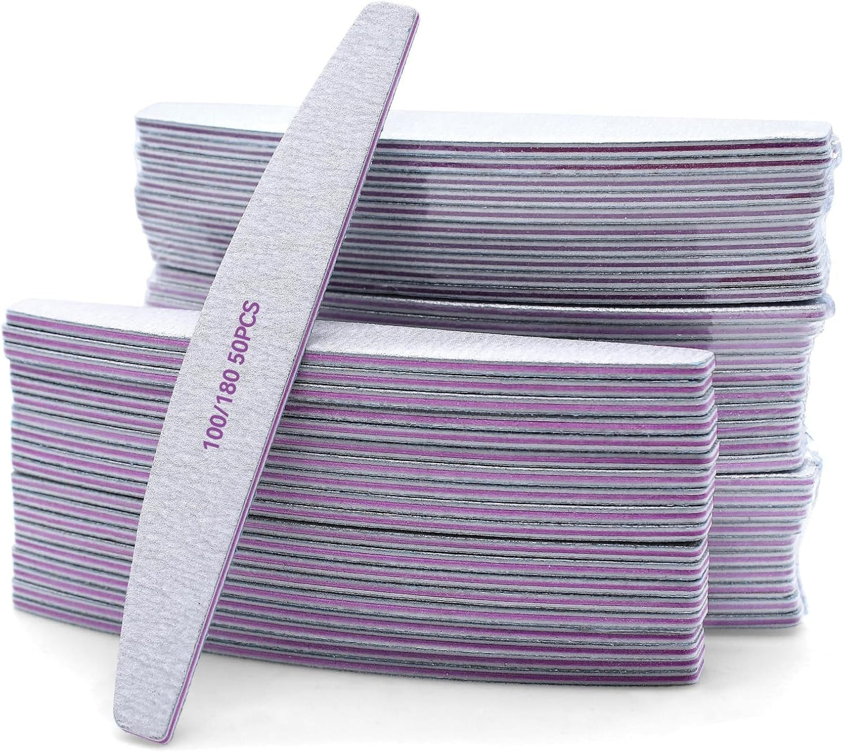 50 Stück Nagelfeile 100/180, Halbmond Nagelfeilen Für Gelnägel, Doppelseitige Nagelfeilen Set, Nail File, Grit Einweg Nail Feilen Für Nagelstudios DIY Nail Art Zuhause, Weiß