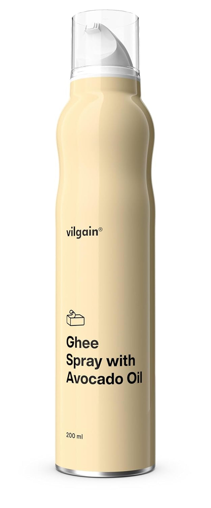 Vilgain Ghee Spray z awokadoölem | Bez laktozy, zum Kochen & Backen | Rauchpunkt 195°C, herzgesund, BRC-zertifiziert | Idealny dla osób wrażliwych na laktozę Geschmacks-Harmonie, 200ml