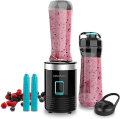 Cecotec Tragbarer Einzelmikser stojący Power Titanium 300 Easygo. 350W, Zerkleinert Eis, 4 Klingen Mit Schwarzer Titanbeschichtung, Inklusive 2 Kühlröhren, 2 Tragbaren Bechern Und 2 Deckeln Matka i dziecko Naty Shop Schwarz 500 W | 2 butelki