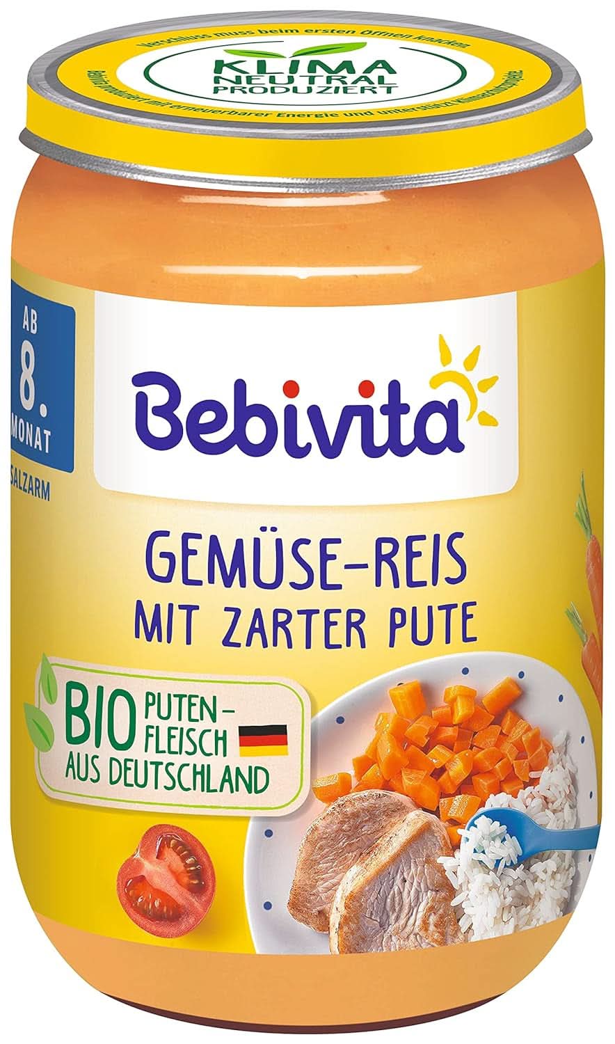 Menu Od 8 miesiąca Spaghetti Bolognese, opakowanie 6 sztuk (6 X 220 gramów), średnie Matka i Dziecko Naty Shop 220 gramów Ryż warzywny z delikatnym indykiem