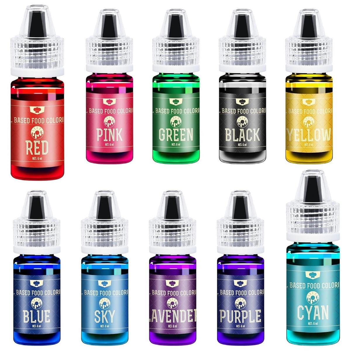 Colorant alimentar liposolubil pentru ciocolată - 10 culori coloranți alimentari pe bază de ulei pentru fondant, copt, prăjituri, fursecuri - colorant alimentar lichid fără aromă pentru unt de cacao, prăjituri, cremă de unt - 6 ml fiecare