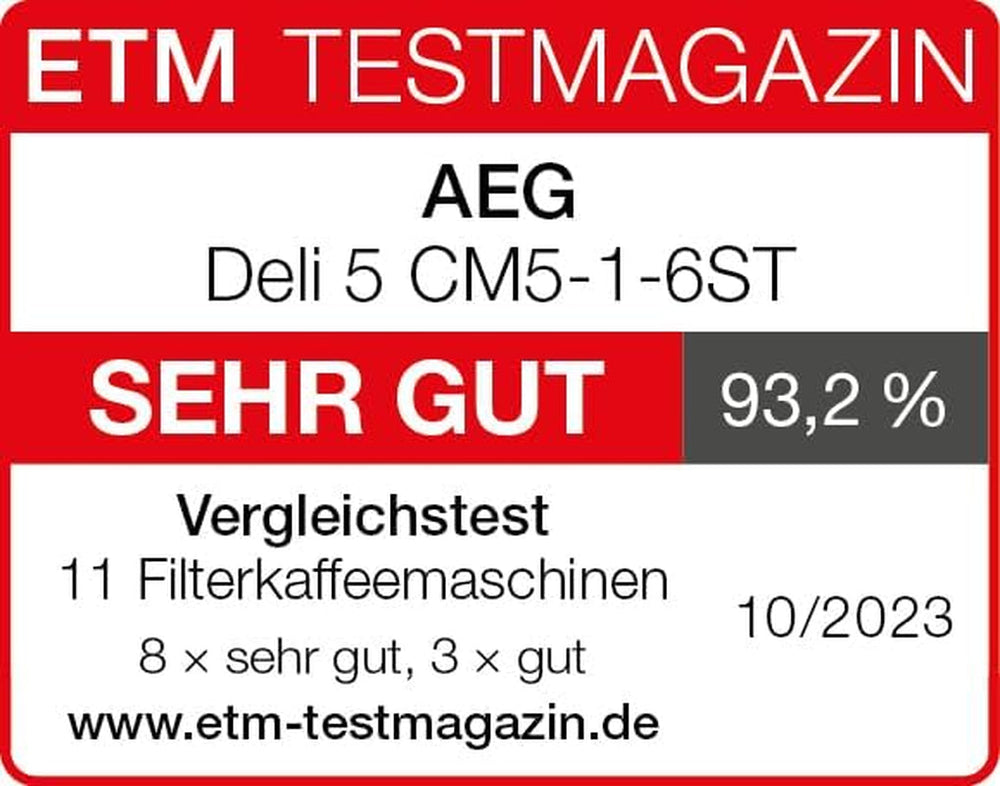 Espressor AEG Deli 5, 1,5 l, temporizator programabil, funcție de menținere la cald, oprire de siguranță, indicator nivel apă, dozaj optim, funcție anti-picurare, oțel inoxidabil, CM5-1-6ST