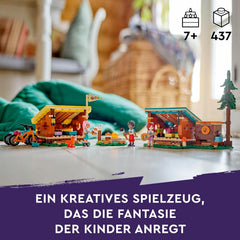 LEGO Friends Przytulne chatki na obozie przygodowym, zestaw do odgrywania ról na świeżym powietrzu, zabawka dla dziewcząt i chłopców od 7 lat z 3 figurkami i lisem, zabawka kempingowa 42624 Zestawy do budowania Besuche den LEGO-Store
