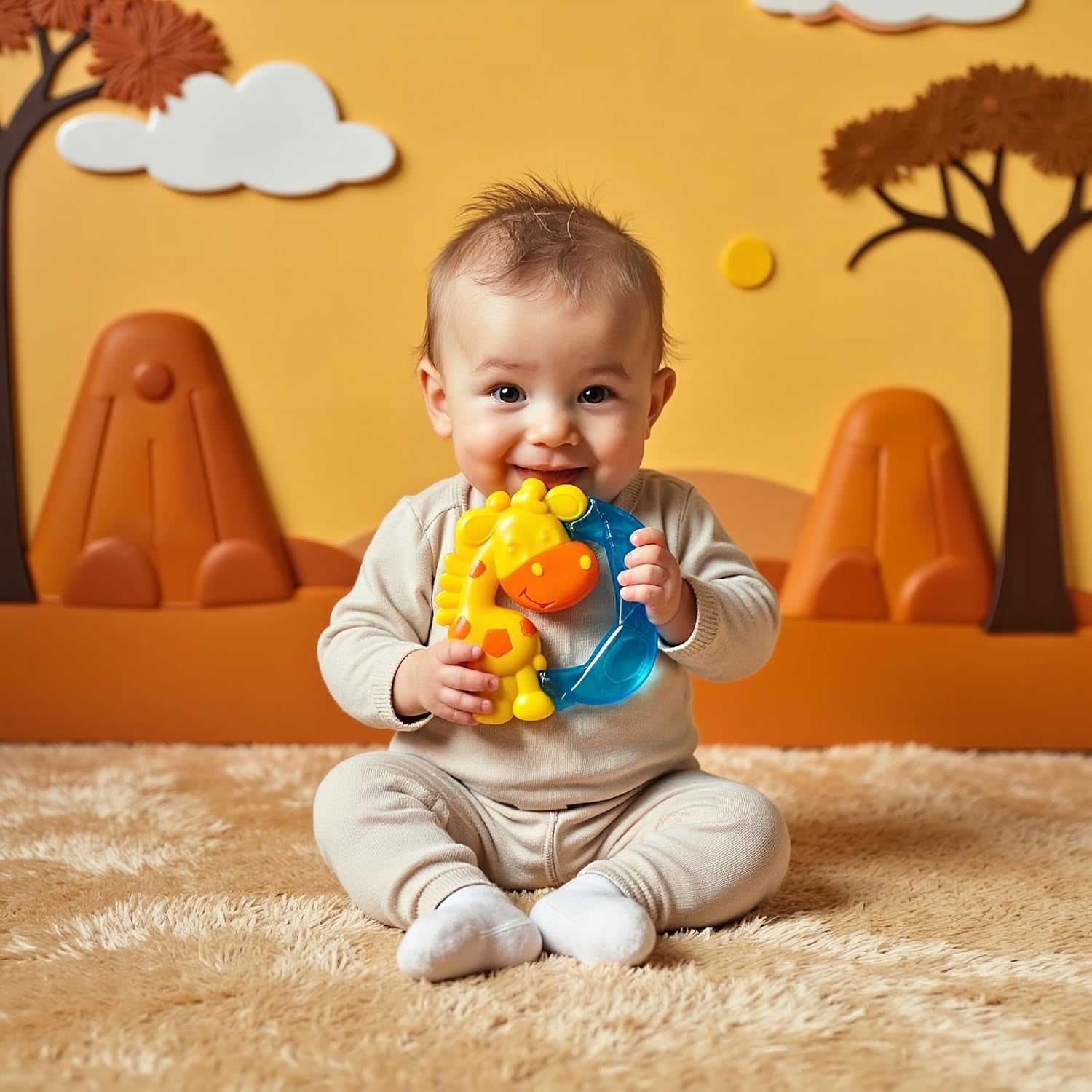 Inel de dentiție Playgro Jerry Giraffe - Inel de dentiție pentru bebeluși - Inel de dentiție din silicon pentru bebeluși - Inel de dentiție din silicon - Ajutor pentru dentiție - Silicon - Inel de dentiție pentru copii - Colorat