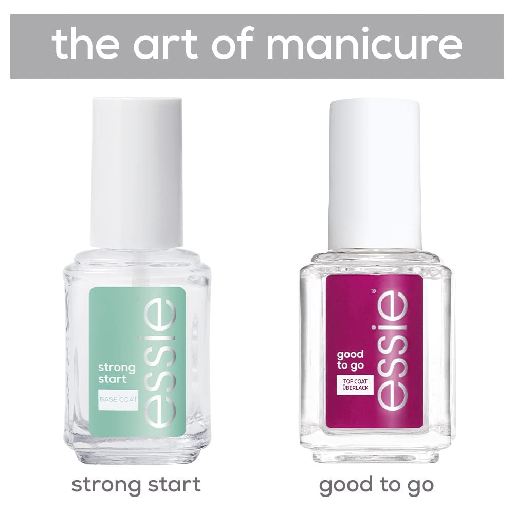 Set de ojă Essie Routine Nail Care Duo, cu bază Strong Start și top coat Good to Go. Set de ojă profesională pentru unghii mai puternice și mai sănătoase și un finisaj lucios, de lungă durată.