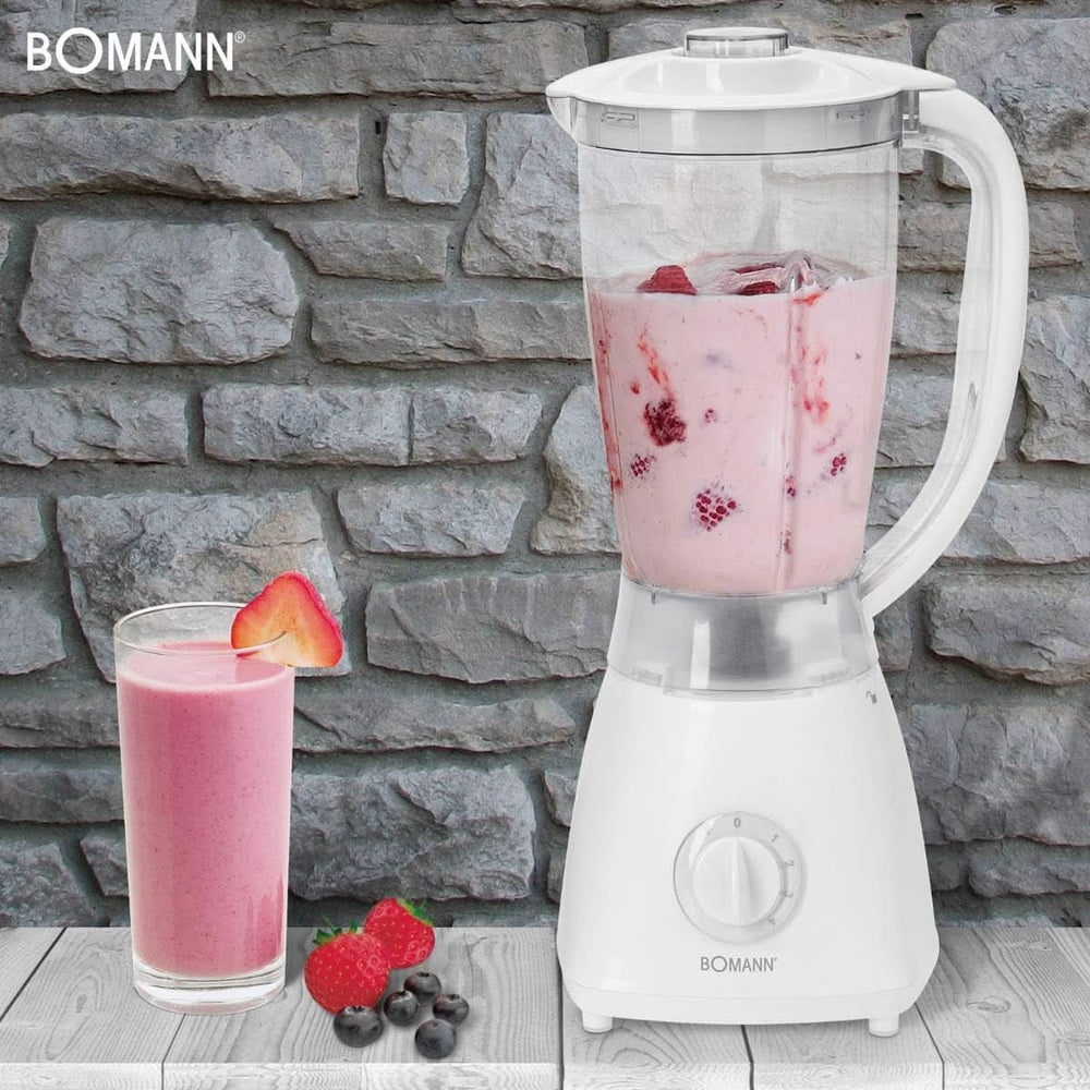 Bomann 378 CB Universalmixer Zum Pürieren, Schlagen, Zerkleinern, Shaken Und Mixen, Ice Crush-Funktion, Kraftvoller 500 Watt-Motor, Abnehmbarer Mixbehälter Mit 1,5 Liter, Edelstahlmesser, Weiß, UM 378 CB Kitchen Naty Shop